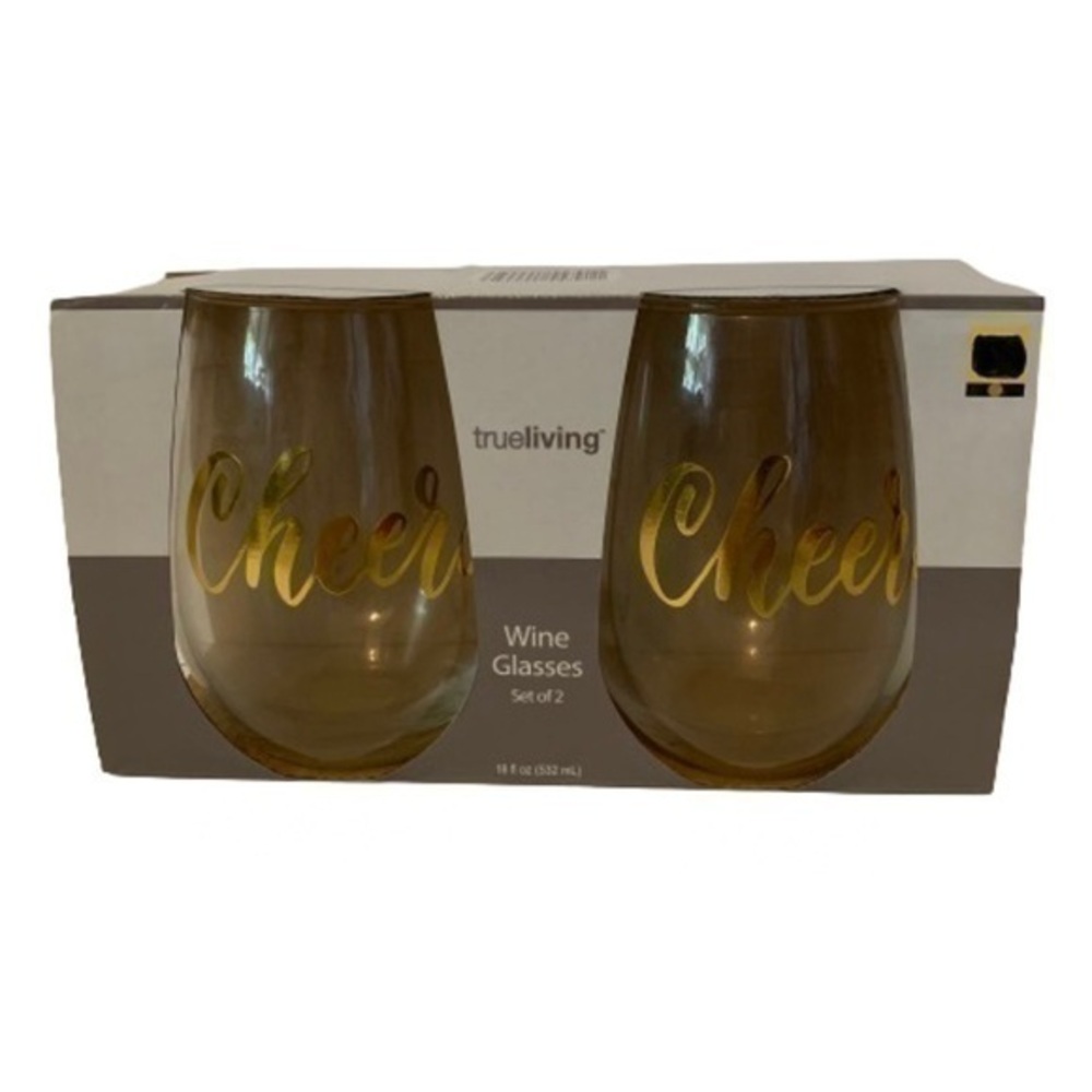 NIB. TRUELIVING 2 “Cheers” Wine Glasses